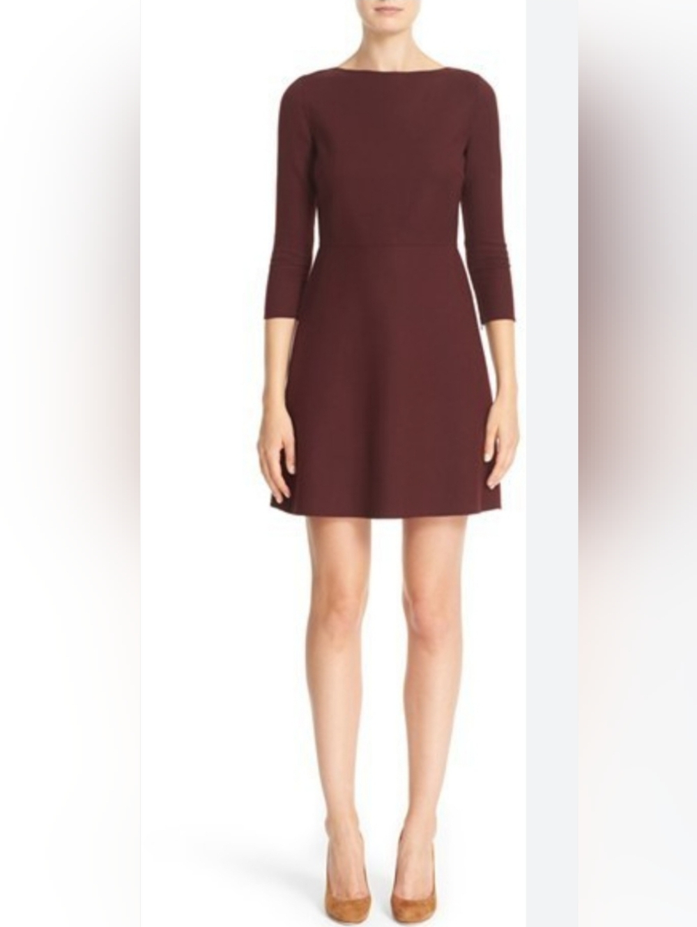 Theory Maroon Three-Quarter Sleeve Sheath Dress
